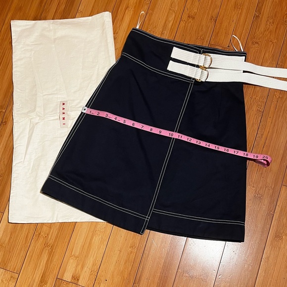 MARNI Canvas Trimmed Twill Wrap Skirt Navy Blue White Cream Size EU 36 / US 2-4 - Picture 12 of 16